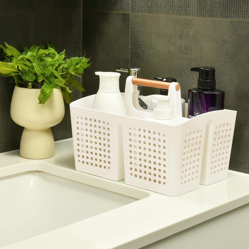 PAKCHOICE Portable Shower Caddy Basket with Compartments, Plastic Divided Cleaning Caddy Organizer Storage Tote with Handle for Bathroom, College, Dorm Room Essentials, White - Image 3